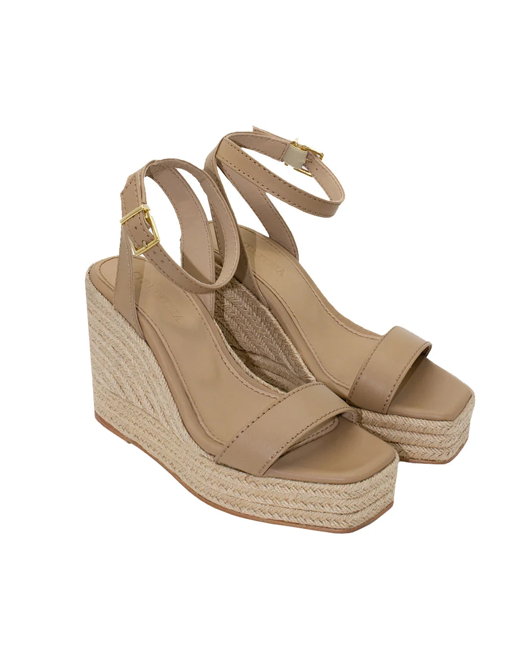 Raffia Wedge Sandals - Beige