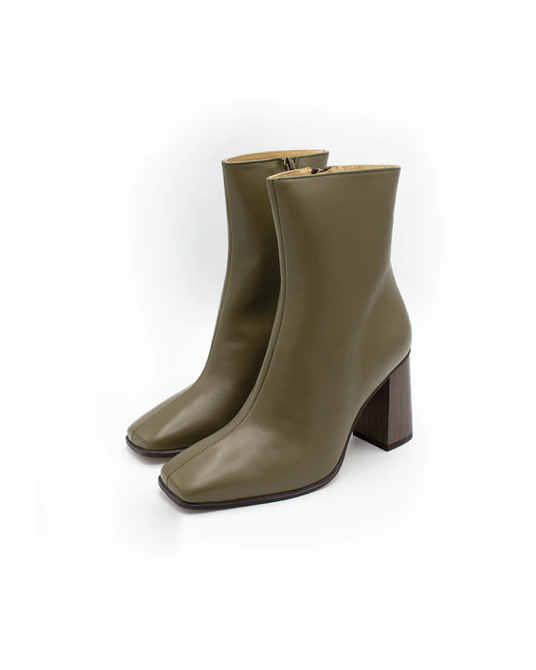 Square-Toe Ankle Boots - Green