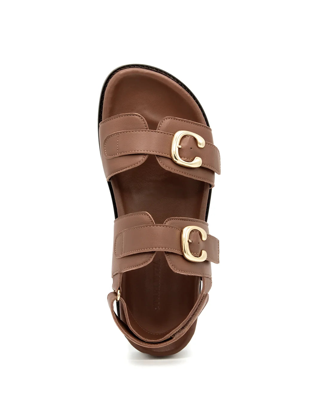 Flat Leather Buckle Sandals - Brown