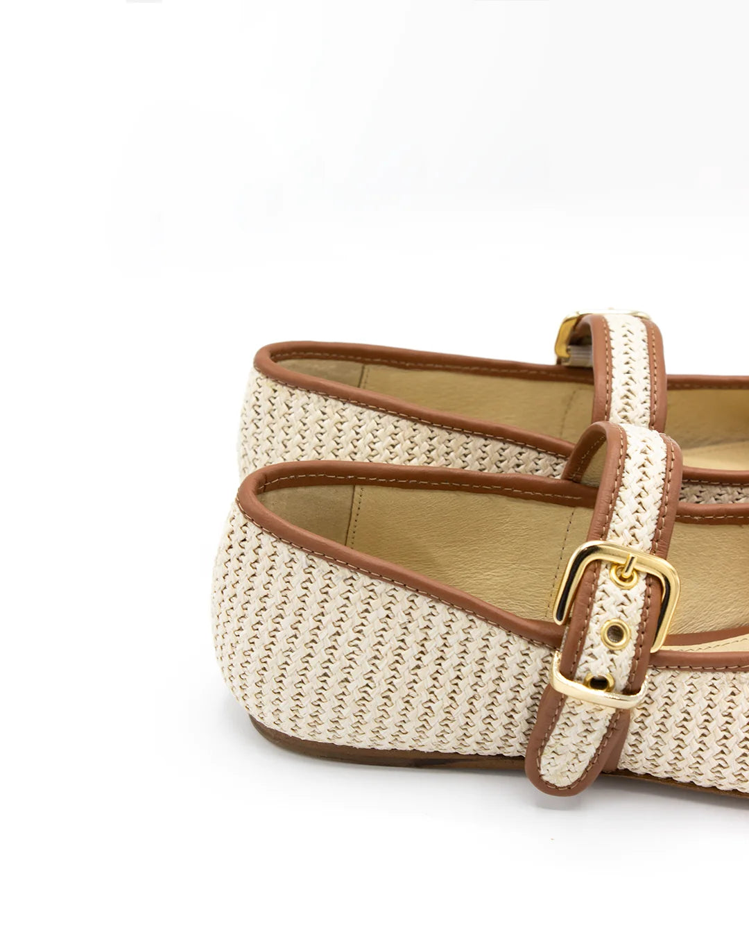 Raffia and Leather Ballet Flats