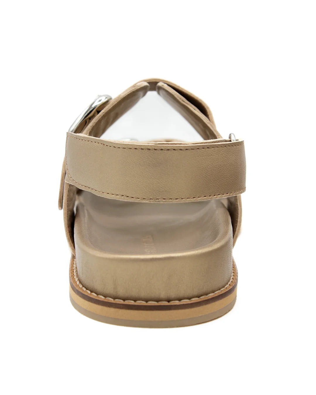 Flat Leather Buckle Sandals - Metallic
