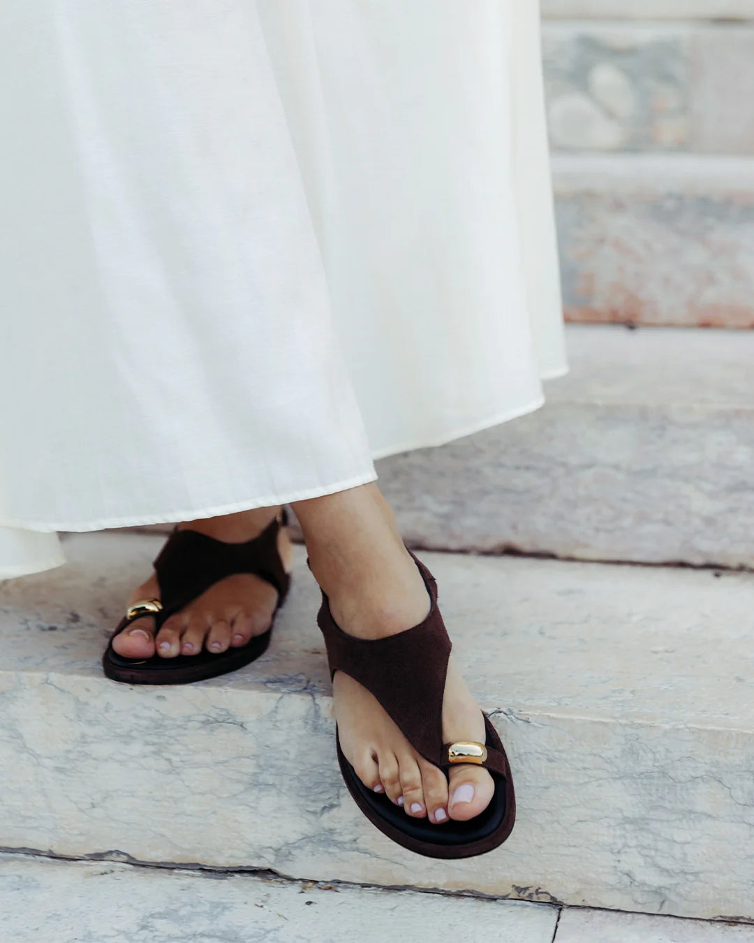 Flat Sandals with Gold Detail