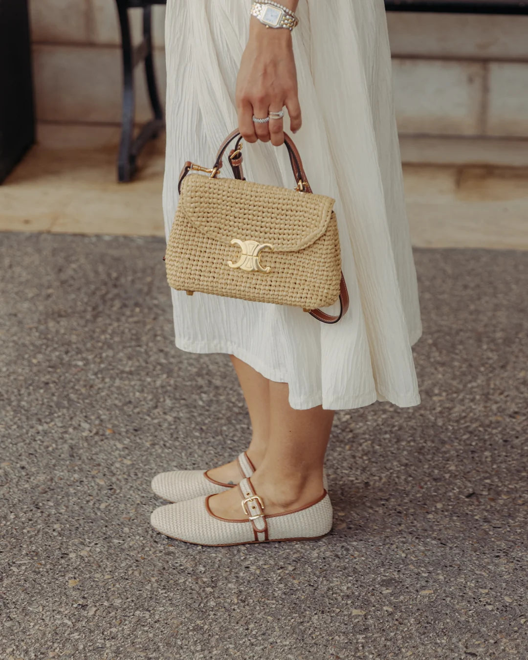Raffia and Leather Ballet Flats